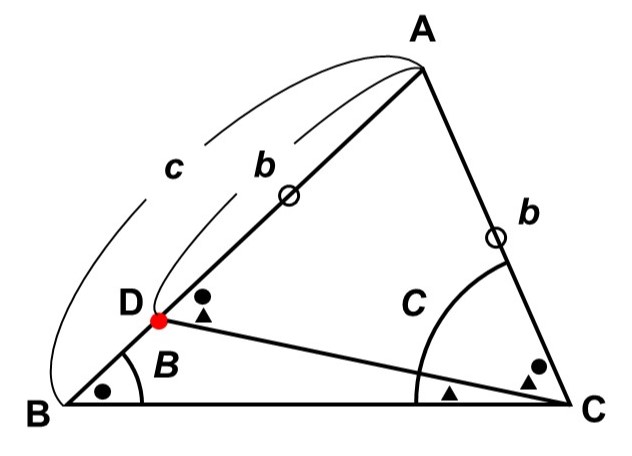 △ABC（AB>AC）とAD=ACを満たすAB上の点D