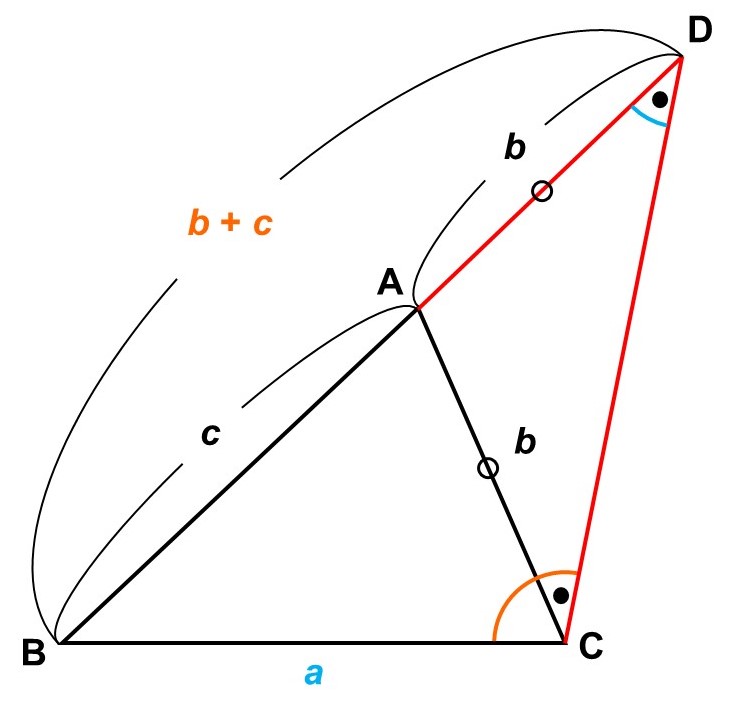△ABCとAC=ADを満たす半直線BA上の点D