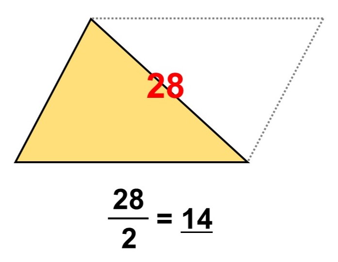 平行四辺形を半分にして三角形の面積を求める様子