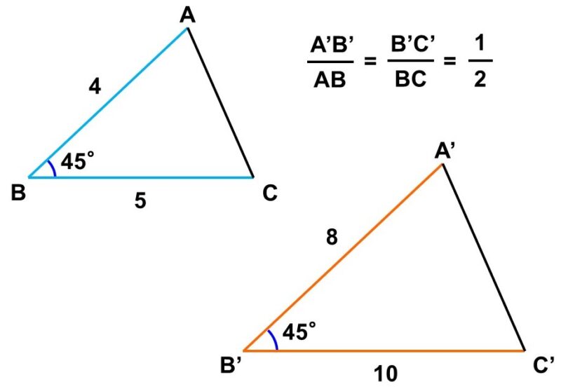2辺の比とその間の角がそれぞれ等しい三角形の例