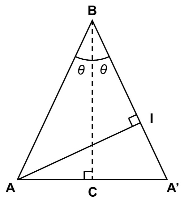二等辺三角形BAA'と辺A'Bに下ろした垂線AI