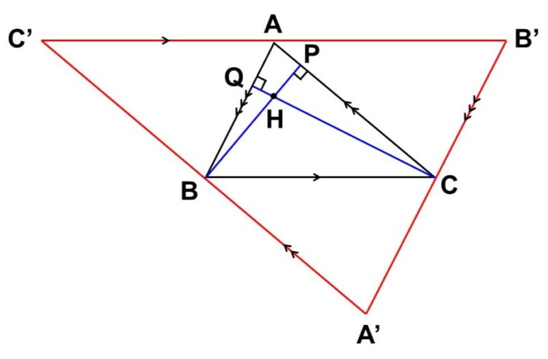 △ABCの頂点を通って各対辺に平行な直線からなる△A'B'C'