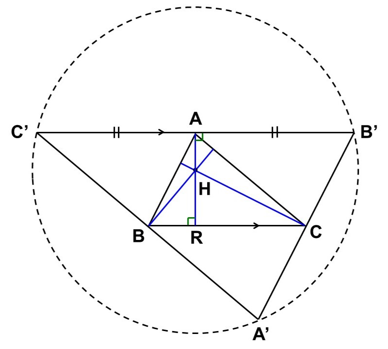 B'C'の垂直二等分線ARとBCが垂直に交わっている様子