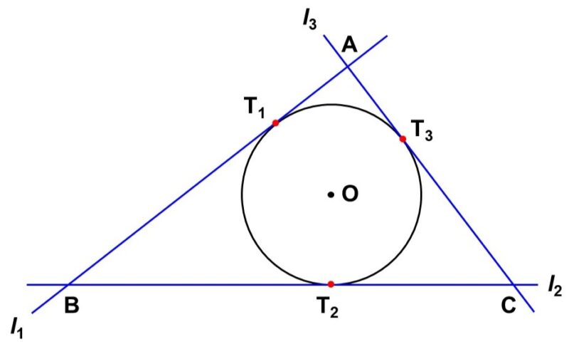 3本の接線によって三角形ができる様子
